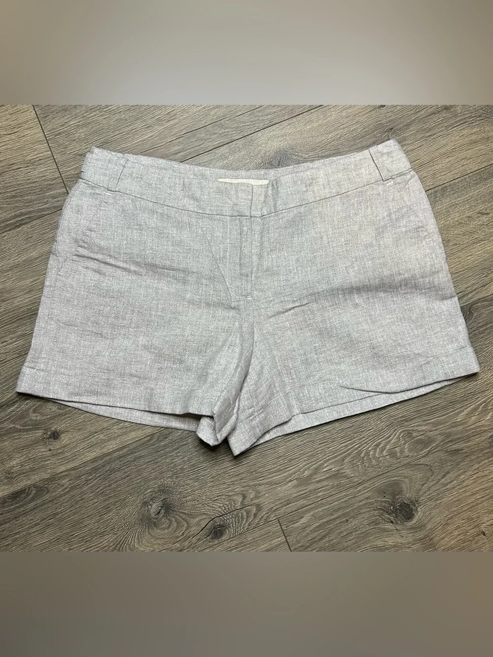 LOFT Light Gray with Silver Tailored Linen-Blend Shorts